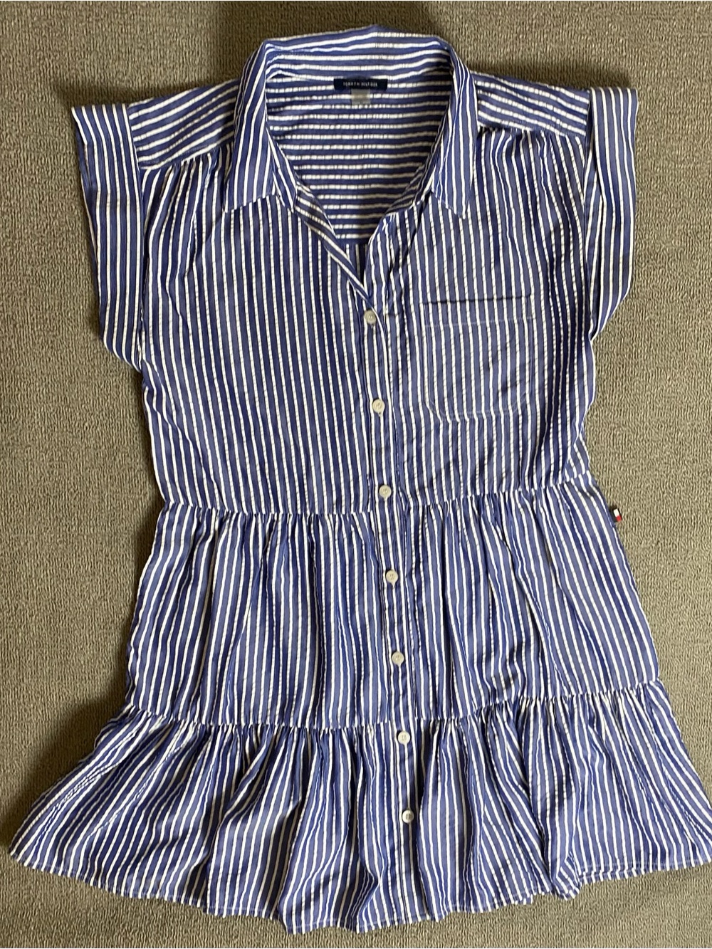 Tommy Hilfiger Blue and White Striped Button-Front Summer Dress- Coastal Teacher